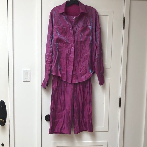 Nasty Gal two piece set long sleeve oversize top and high waist hot pink pants - Picture 1 of 10